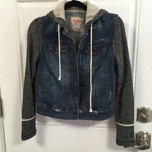 Mossimo Supply Co Cropped Distressed Denim Hooded Jacket - Blue - Size XS